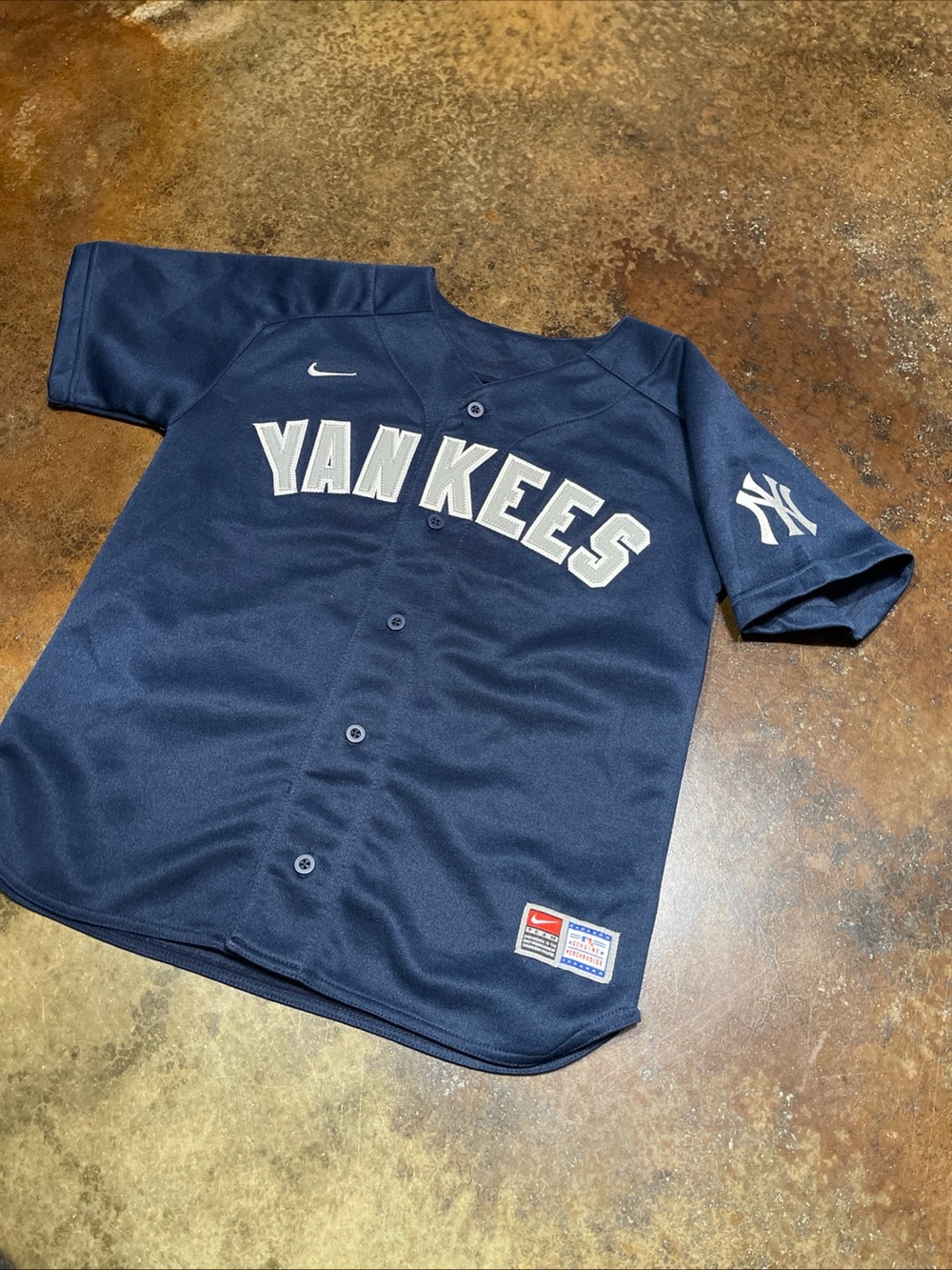 Nike Navy Yankees Youth Baseball Jersey with White Logo